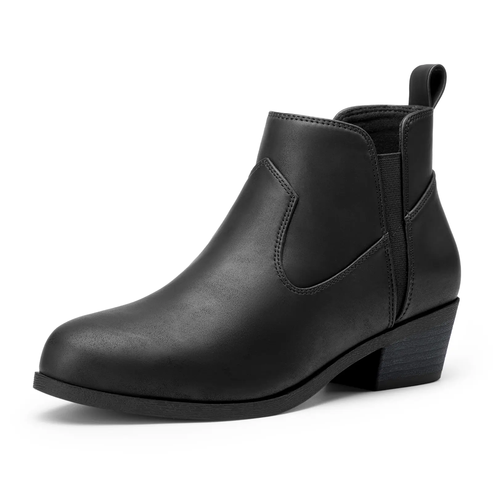 Athlefit Women's Chunky Low Heel Slip On Short Ankle Booties - Minimalist Breathable Footwear with Velcro Strap, Soft Support Insole, Almond Toe, Ideal for Daily Wear, Walking Shoes, Casual