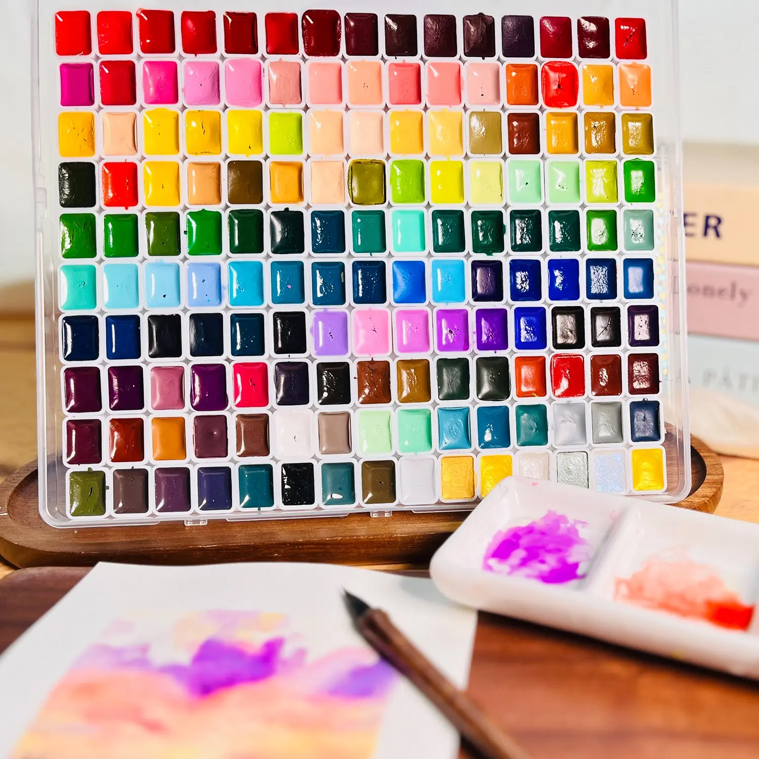 150 Color Watercolor Paint Palette Set, Vibrant Solid Watercolor Pans with Clear Case, Highly Pigmented Colors Artist Supplies for Artists, Beginners, Sketching and Creative Painting