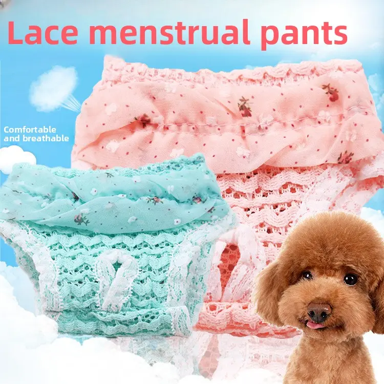 Pet Clothes Sanitary Pants, Menstrual‑Anti‑Mating Underwear with Strawberry Polka‑dot Pattern, Chiffon Panties for Dogs & Cats, Suitable for Teddy, Bichon Frise