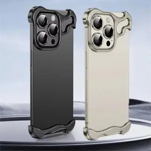 Luxury Alien Metal Borderless Phone Case For iPhone 12 13 14 15 16 17 Pro Max Lens Protecti Shockproof Aluminum Alloy Back Cover