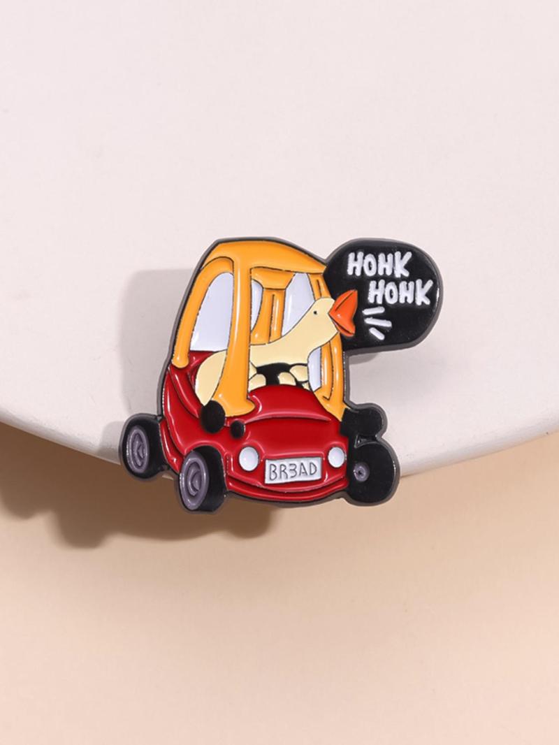 Cute Cartoon Car & Goose Design Brooch, Creative Metal Brooch with Letters Print, Fashion Accessory, Fashion Summer Charm Accessories for Men & Women