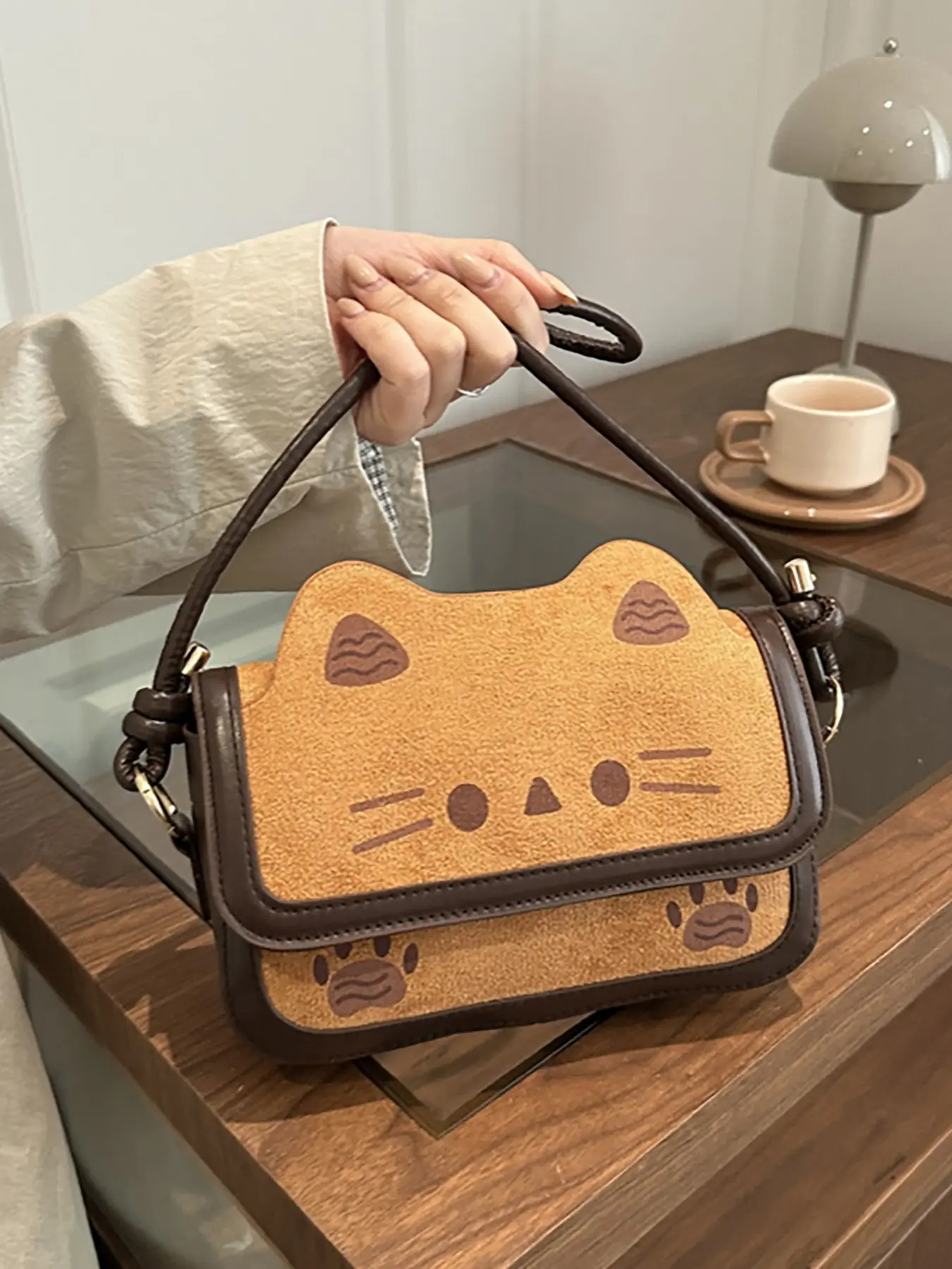 Women's Fashionable Sweet Cute Cat Bag, Cartoon Funny Bread Cat Handbag, Single Shoulder Casual Crossbody Bag, Stylish and Adorable