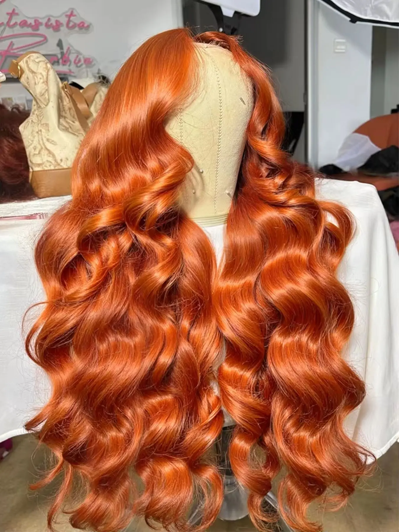 [26‘’ Ginger Wig Only $23.06] Ginger Orange Body Wave Wig Synthetic 13x4 Lace Front Wigs Heat-Resistant Hair 26 Inch 200% Density 13x4 HD Transparent Lace Frontal Wigs Pre Plucked Hairline Suitable To Wear On Daily Or Holiday Occasions Wig