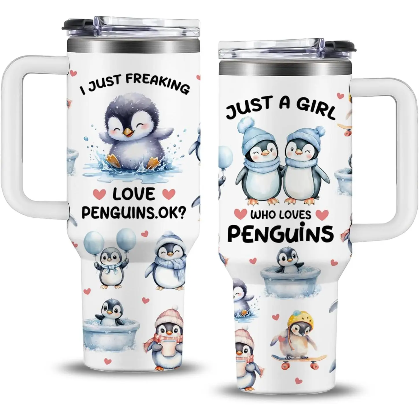 Penguin Gifts for Girls/Women, 40oz Penguin Tumbler with Lid and Straw, Birthday Gifts for Penguins Lovers Stuff, Just a Girl Who Loves Penguins Themed Gifts Cup