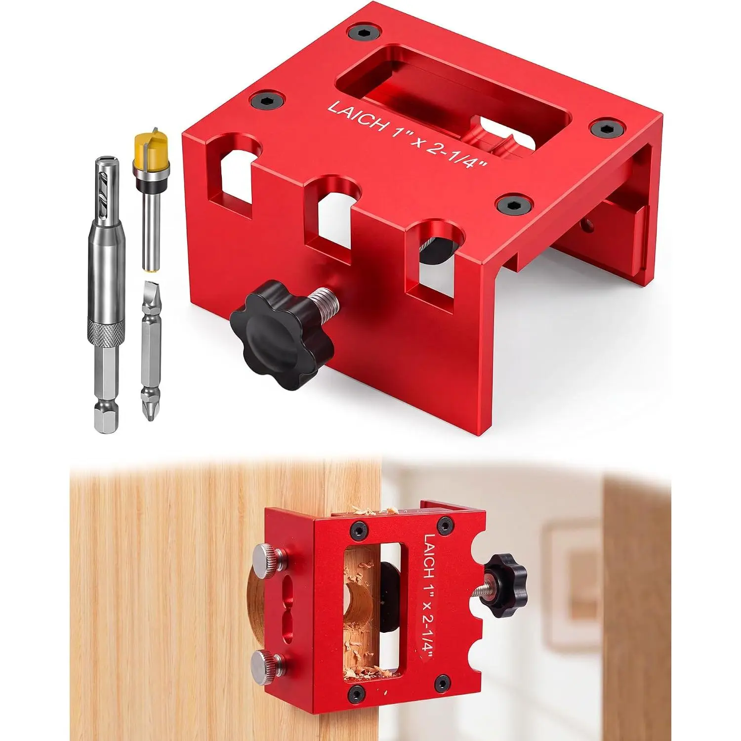 GJANSH Door Latch Mortise Tool for Router, Aluminum Alloy Door Latch Plate Template Kit, Door Lock & Door Installation Kit, Fits 1-3/8" & 1-3/4" Wood Doors, for 1" x2-1/4 Latch Plates, Not for Strike Plate