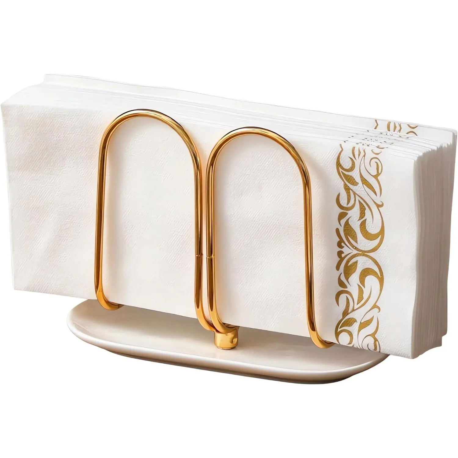 Vertical Rose Gold Napkin Holder with Ceramic Base - Modern Disposable Hand Guest Towel Holder for Bathroom,Small Cocktail Napkin Holders for Table,Party,Kitchen,Bar,Dinner,Outdoor