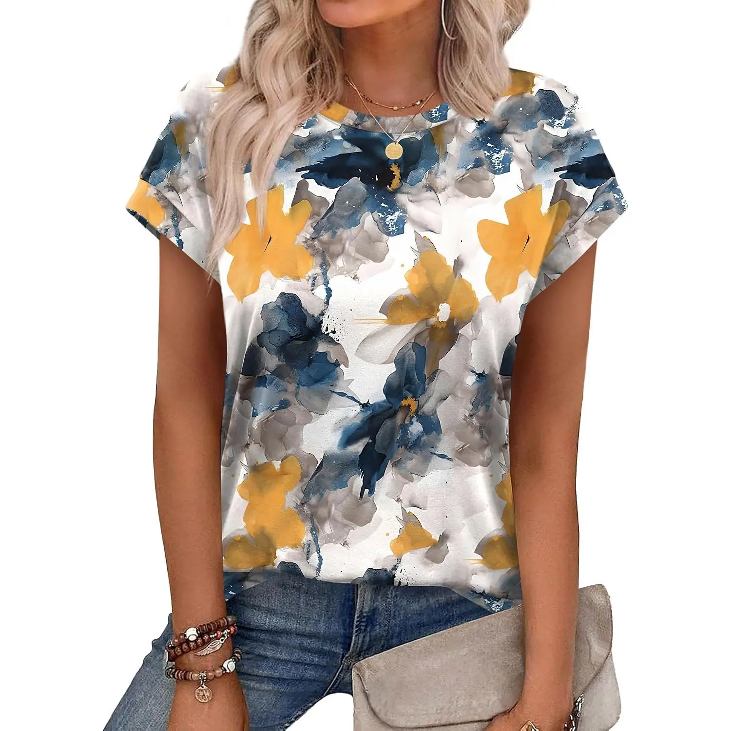 Womens Summer Tops Short Sleeve Shirts Crew Neck Tshirt Cute Trendy Tunic Blouses (S-3XL)