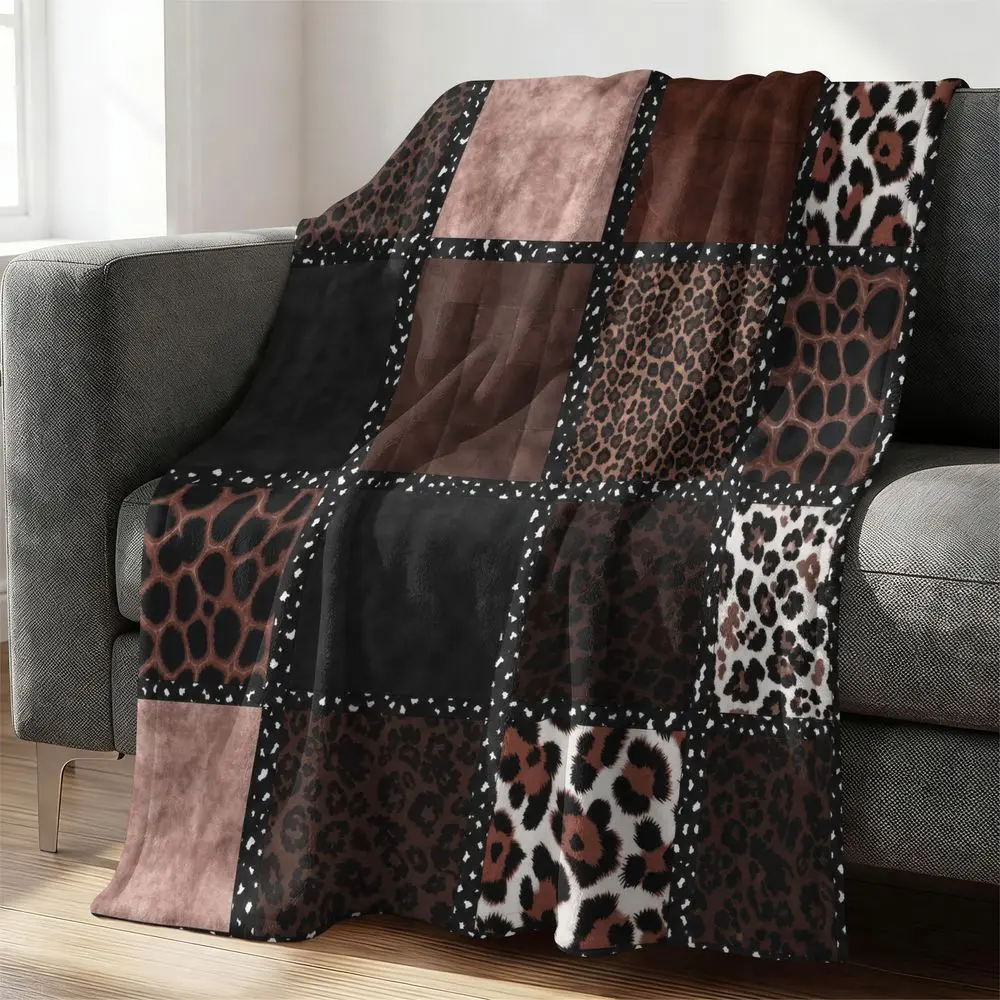 Luxury Leopard Print Flannel Blanket, Soft Cozy Throw Blanket for Bed Sofa, Warm Blanket for Winter, Lightweight Plush Fuzzy Blanket, Perfect Gift Blanket for Women Men, Aesthetic Home Decor, Decorative Blanket