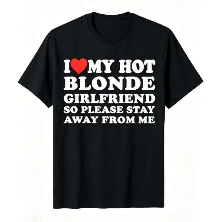 I Love My Girlfriend Bold Heart Statement Text Graphic Print Short Sleeve T-Shirt, Mens Summer Vacation Back To School Couple Casual Tops, 100% Pure Cotton Printed Craft Summervibes Tee, Soft Breathable Loose Fit daily outfits