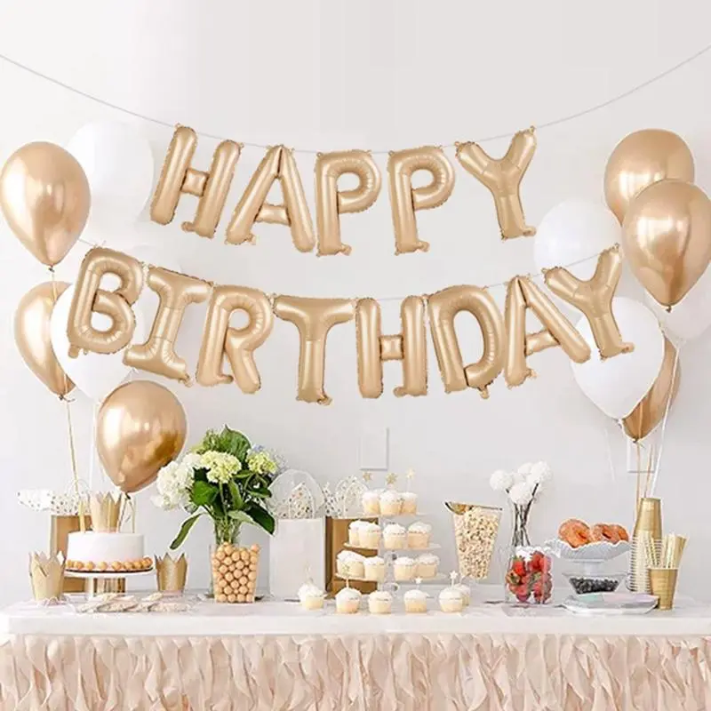 Unisex Cream Color Happy Birthday Foil Balloon Letter Set, 13pcs Party & Baby Shower Decorations