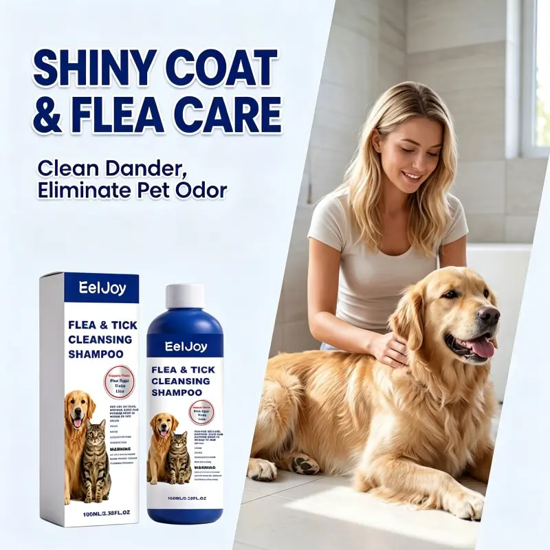 Flea & Tick Pet Shampoo for Dogs Cats, Clean Deodorize, Shiny Smooth Coat, Gentle Soothing Skin Cleansing Shampoo
