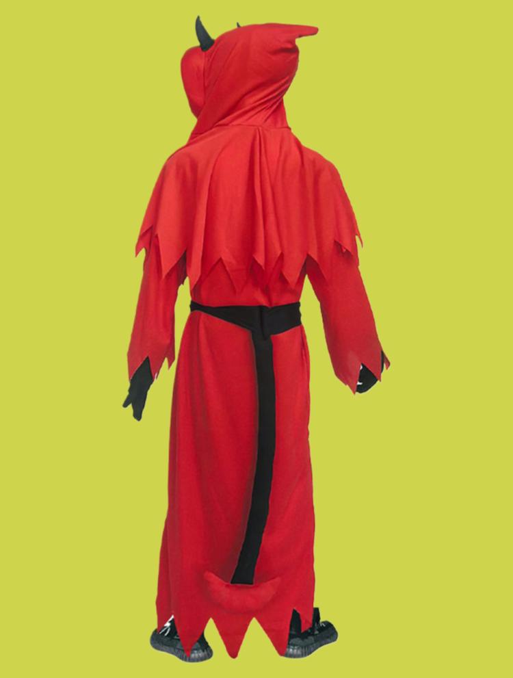 Halloween Red Scary Horns Grim Reaper Satan Demon Costume Glowing Eyes Scythe