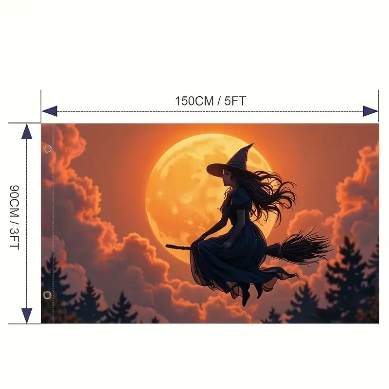 2D Flat Banner 1pc, Decorative Banner, Fun Witch Flying on Broom, Outdoor Home and Garden Decor, Halloween Festival Decoration, Decoration Banners, No Pole Needed, No Power Required