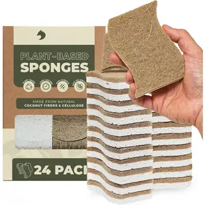 -Based Kitchen Sponges (24 Pack) | USDA Biobased Certified | FSC & PETA Approved |  Cellulose & Coconut  Sponge | S-Shaped Design | , Non-Scratch,  & Vegan