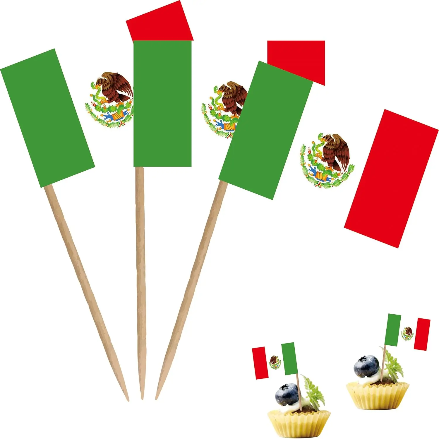 Mexico Toothpick Flag Mexican MX  Small Mini  Fruit Cupcakes Toppers  Stick Flags Decorations,100 Pack