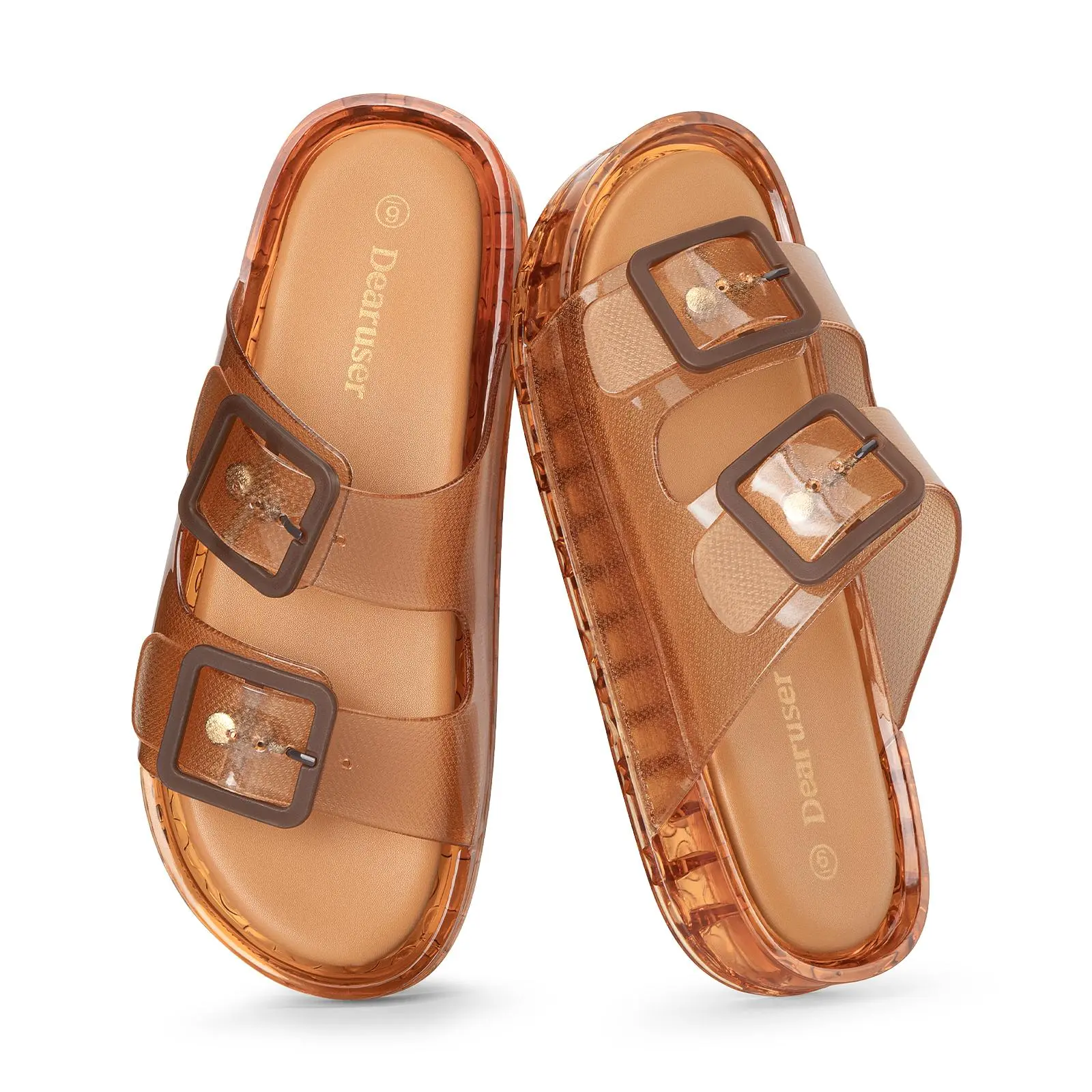 Women's Platform Slides Sandals Waterproof Double Buckle Adjustable Slip-On Jelly Shoes