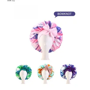 Satin Sleep Bonnet for Women & Girls, Tie Dye Bow Hair Bonnet, Silk-Like Night Cap for Curly Hair, Anti-Frizz Hair Protection, Soft Comfortable Sleeping Bonnet for Bedtime, Travel, Beauty Routine & Hair Care
