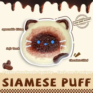 Siamese Puff Food-grade Silicone Squishy Toy, Creamy Soft Adhesive Toy, Taba Squishy, Happy Game Pinching Dessert Toy, Cat Kitty