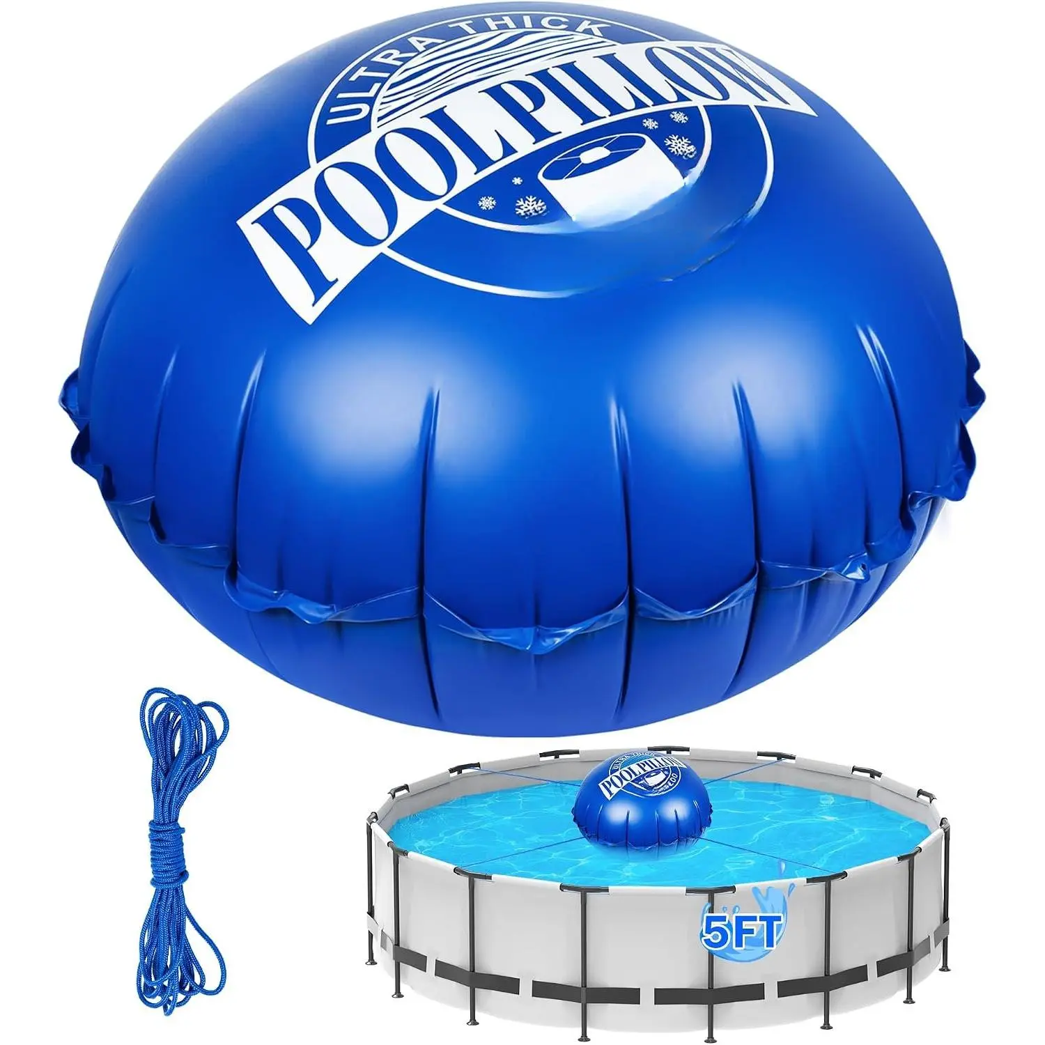 Pool Pillows for Above Ground Pools,  5 ft Winter Pool Cover Pillow | 0.5mm Heavy Duty Pool Pillow for Winterizing, Cold-Resistant & Ice Equalizer, Pool Cover Support with Rope, Pool Winterizing
