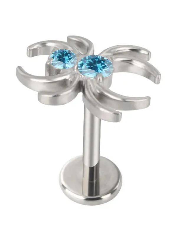 Astm F136 Titanium Spider Ear Studs, Double Round Cz Paved Top, Threaded Labret Tragus Lip Earrings, Punk Style, All Seasons