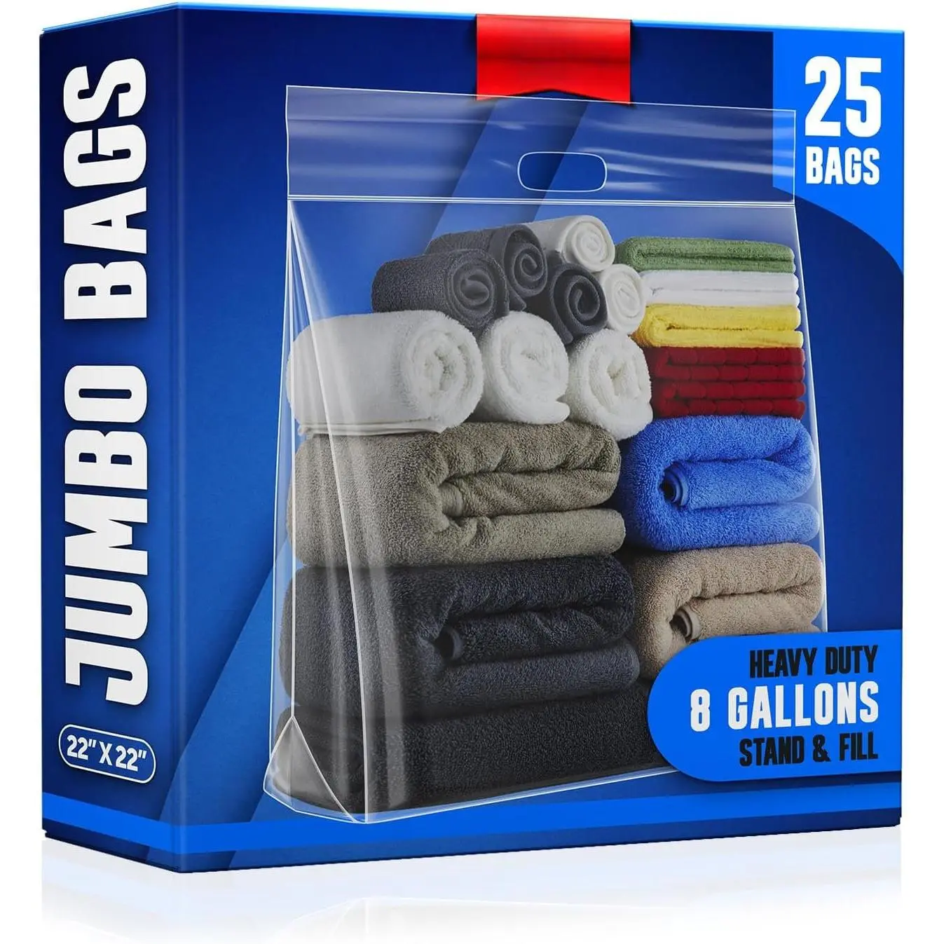 [ 25 BAGS ]  SIZE Travel Bags - With HANDLES - Heavy Duty Materials - DOUBLE ZIPPER TOP - 8 Gallon Bag Size 22" x 22" - Summer Travel, Picnics, Beach, Pool, , 25 pound Turkey Brining Bags