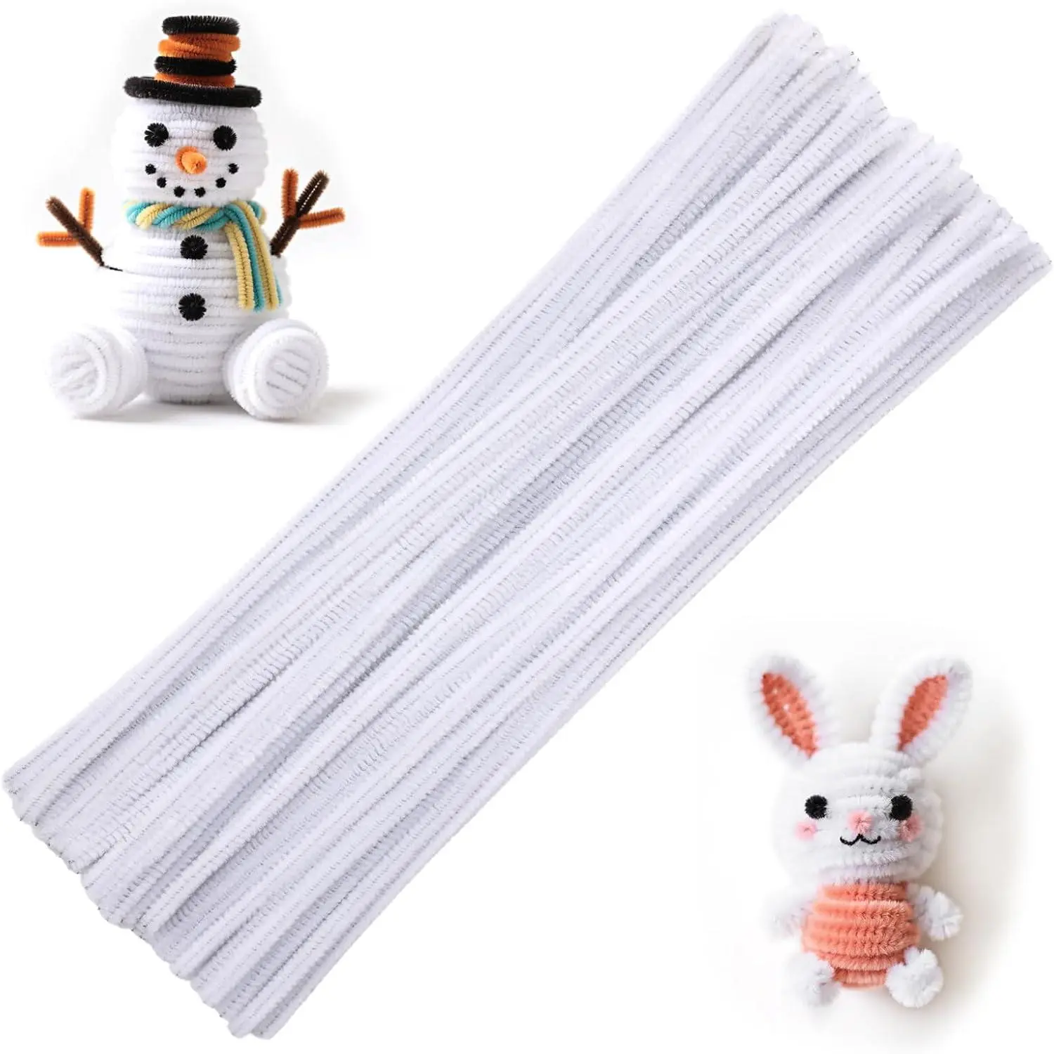 60 count White Pipe Cleaners - Bulk Art & Craft Pipe Cleaners Chenille Stem for Creative  Decoration and Arts Crafts