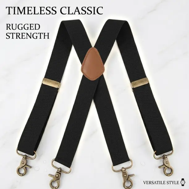 Heavy Duty Men's X-Back Suspenders - 1.4" Extra Wide Adjustable Elastic Braces with Strong Metal Clips for Jeans & Work Pants