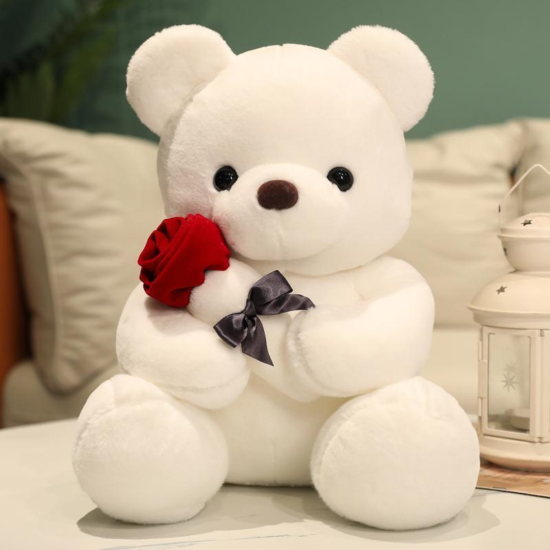 Rose Bear Plush Toy Soft Stuffed Plushies Home Sofa Throw Pillow Ornament Kids Favors Valentine's Day Gifts Wedding Party Decors