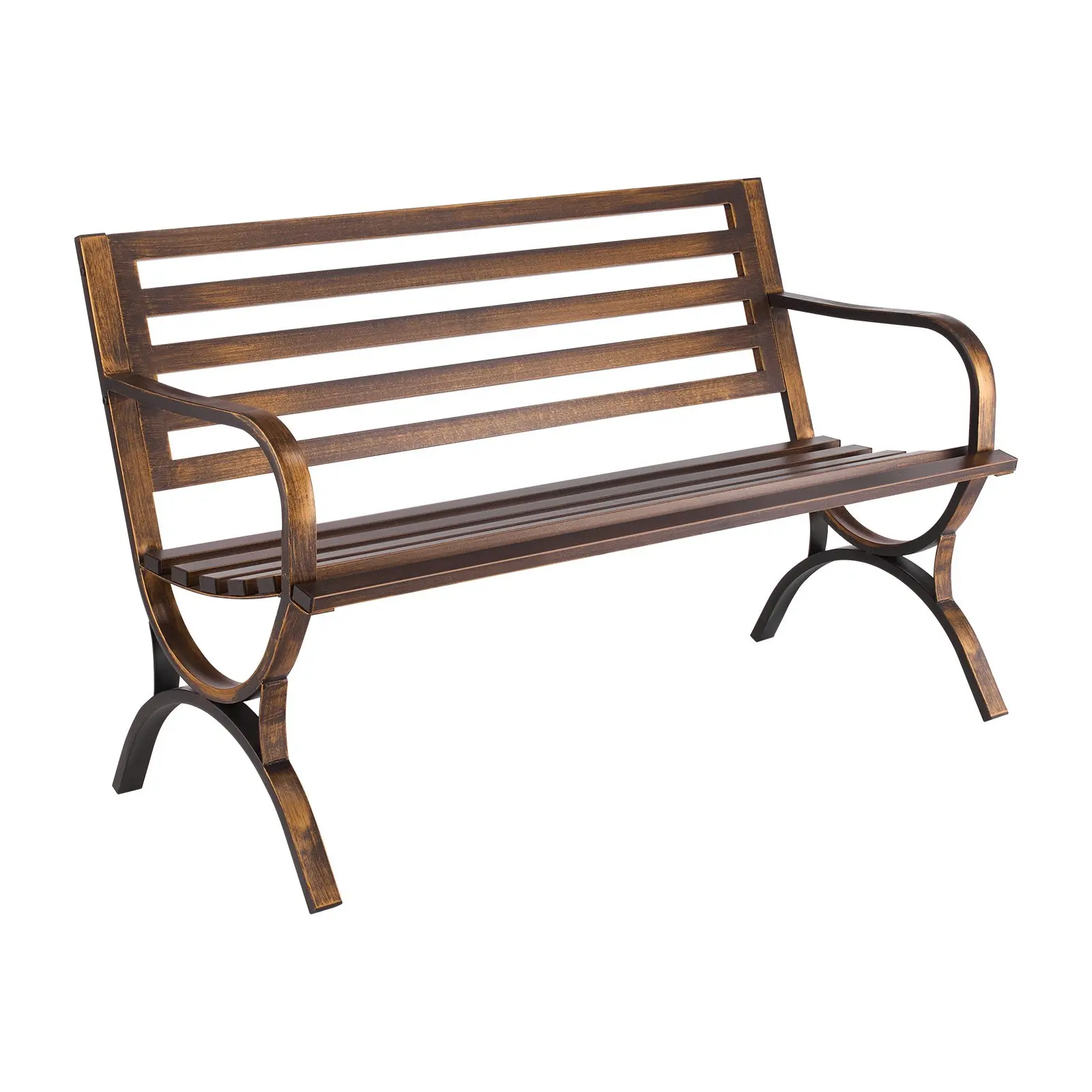 VEVOR 50 in Carbon Steel Outdoor Bench, Slats Backrest, Round Arms Design, Weatherproof Antique Bronze Bench for Patio, Garden, Front Porch