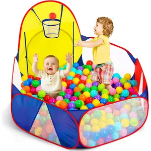 Kids Ball Pit Large Pop Up Childrens Ball Pits Tent for Toddlers Playhouse Baby Crawl Playpen with Basketball Hoop and Zipper Storage Bag, 4 Ft/120CM, Balls Not Included (Blue Yellow Red)