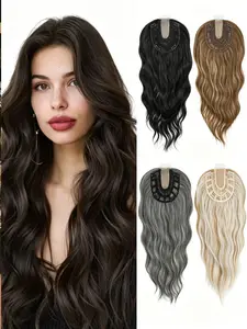 Gorgeous long thick waves with zero effort! 22in Invisible Lace Crown Hair Topper lifelike soft wavy strands, natural lace scalp replicates real hair roots, four classic tones perfect daily dating prom and formal party wear