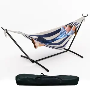Double Hammock with Stand Included 450lb Capacity Steel Stand, Premium Carry Bag Included and Two Anti Roll Balance Beam, Folding hammock, independent portable hammock