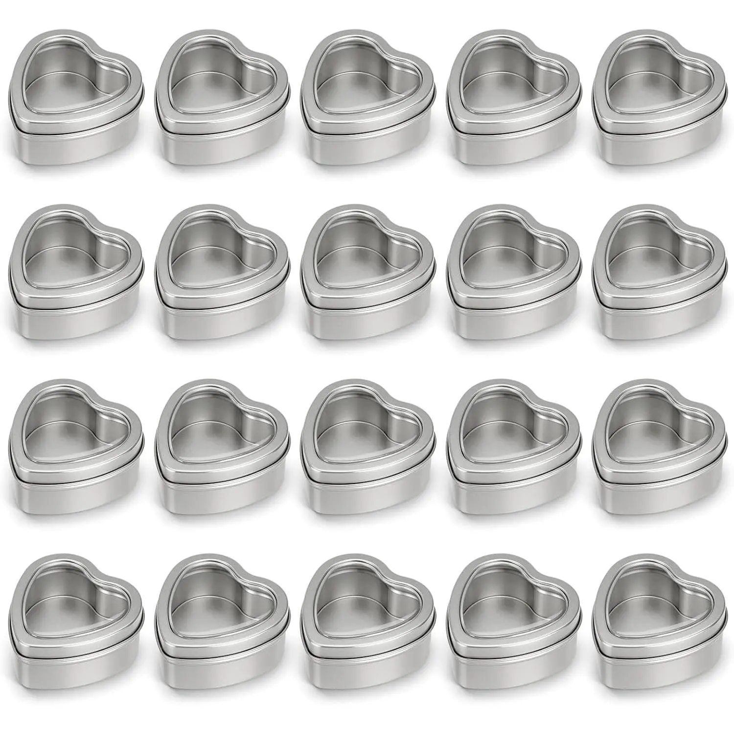 20 Pack 2oz Metal Tins, Heart Shaped Empty Tin Box With , Candle Jars  Storage Container Cans With Clear Window For Candle Making, Candies, Treasures