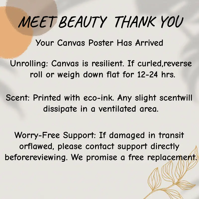 Elegant Canvas Art Care Instructions Message Cards - Hanging-Ready, Minimalist Thank You Cards, Plexi Glass-Accent Typography Inserts for Business Stationery Sets Customer Support