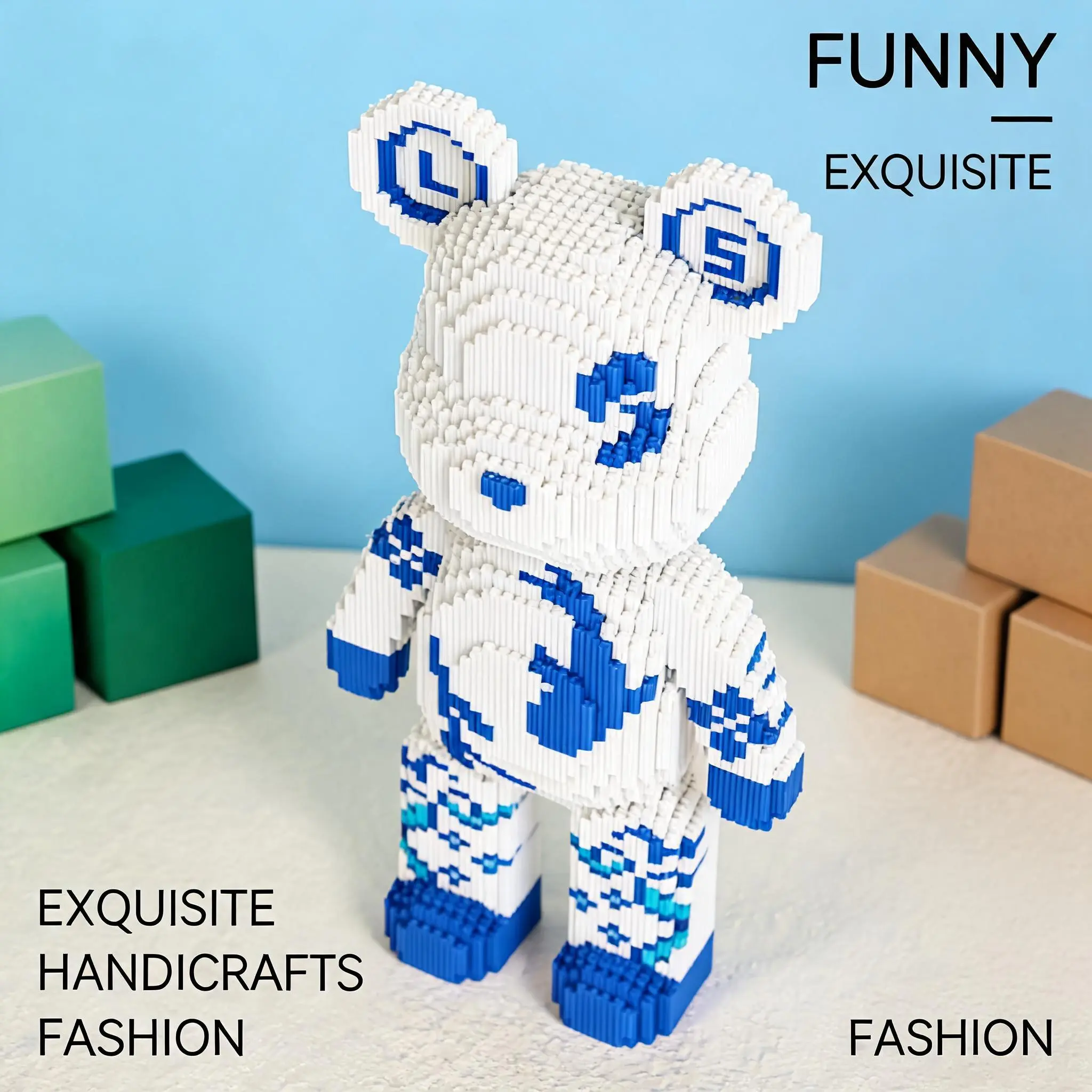 1453pcs Blue-And- Porcelain Bear Series Building Blocks Toy, Building Block Figures, Building Block Model, Creative DIY Craft Decor, Desktop Home Living Room Decoration Gift