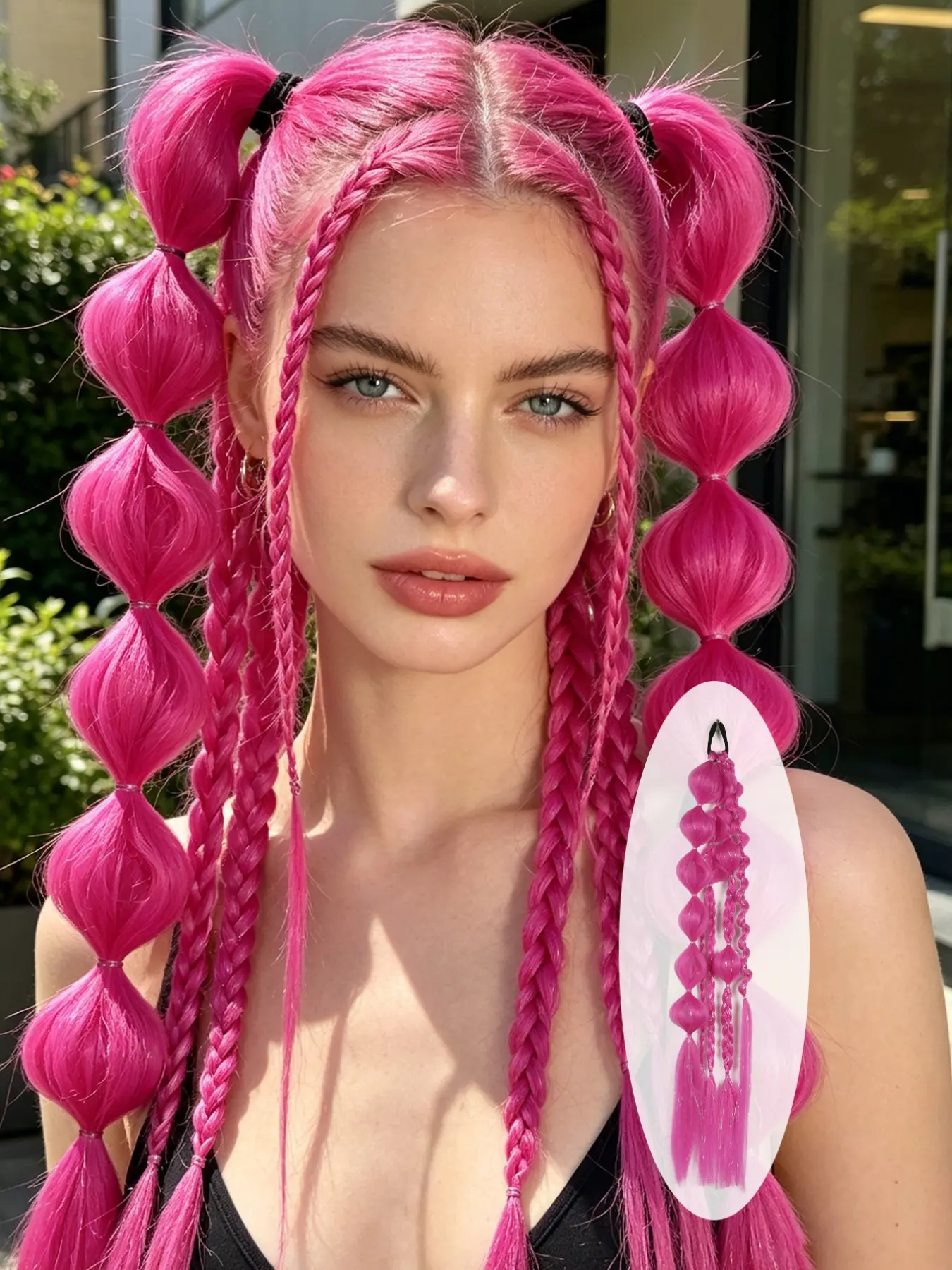 1pc Sparkling Glitter Hair Multicolor Braided Ponytail + Bubble Ponytail Hair Bundle For Women, Y2K Style Ponytail, 22 Inch Wrap Around Voluminous Curly Ponytail, Curly Braided Straight Texture Hairband Ponytail Hair Bundle