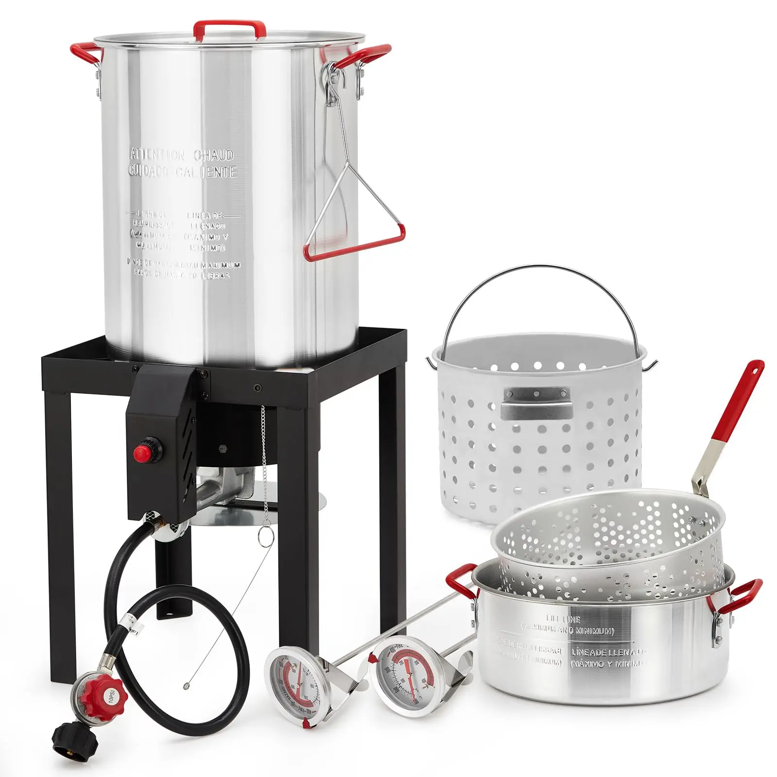 GARVEE 30QT Turkey Fryer & 10QT Fish Fryer Boiler, Outdoor Boiler with Basket Turkey Fryer Pot 55,000 BTU Propane Burner Stove for Party/Courtyard/Outdoor, Silver