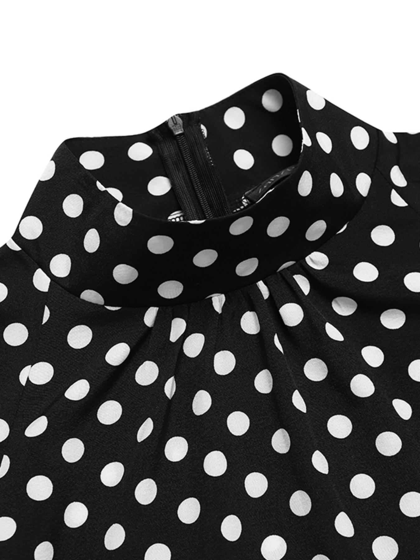 Women's Polka Dot Print Bishop Sleeve Dress, Elegant Chic Long Sleeve Stand Collar Short Dress for Party Holiday Wedding Guest, Ladies Fall & Winter Clothes, Womenswear, Formal Dresses Women, Chic Elegant Aesthetic