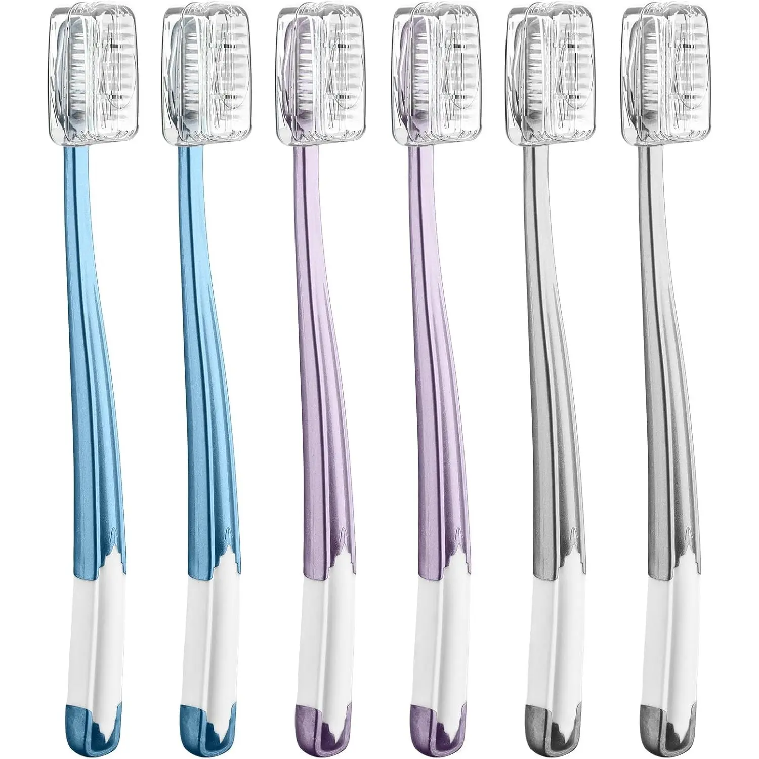 Adult Soft Bristle Toothbrushes, Periodontist-Designed Tapered Bristle Manual Flossing Toothbrushes with Covers, Neutral Ergonomic Reusable Honey Cleansing Brushes for Sensitive Teeth & Gums, 6 Count, Eco-Friendly, 6 Pcs
