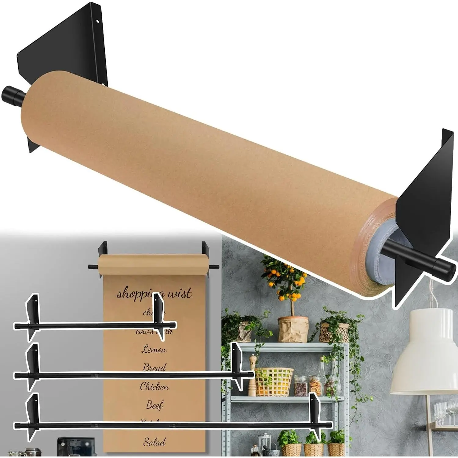 Heavy Duty Adjustable Wall Mount Paper Roll Holder for Vinyl and Labels 28"-60"