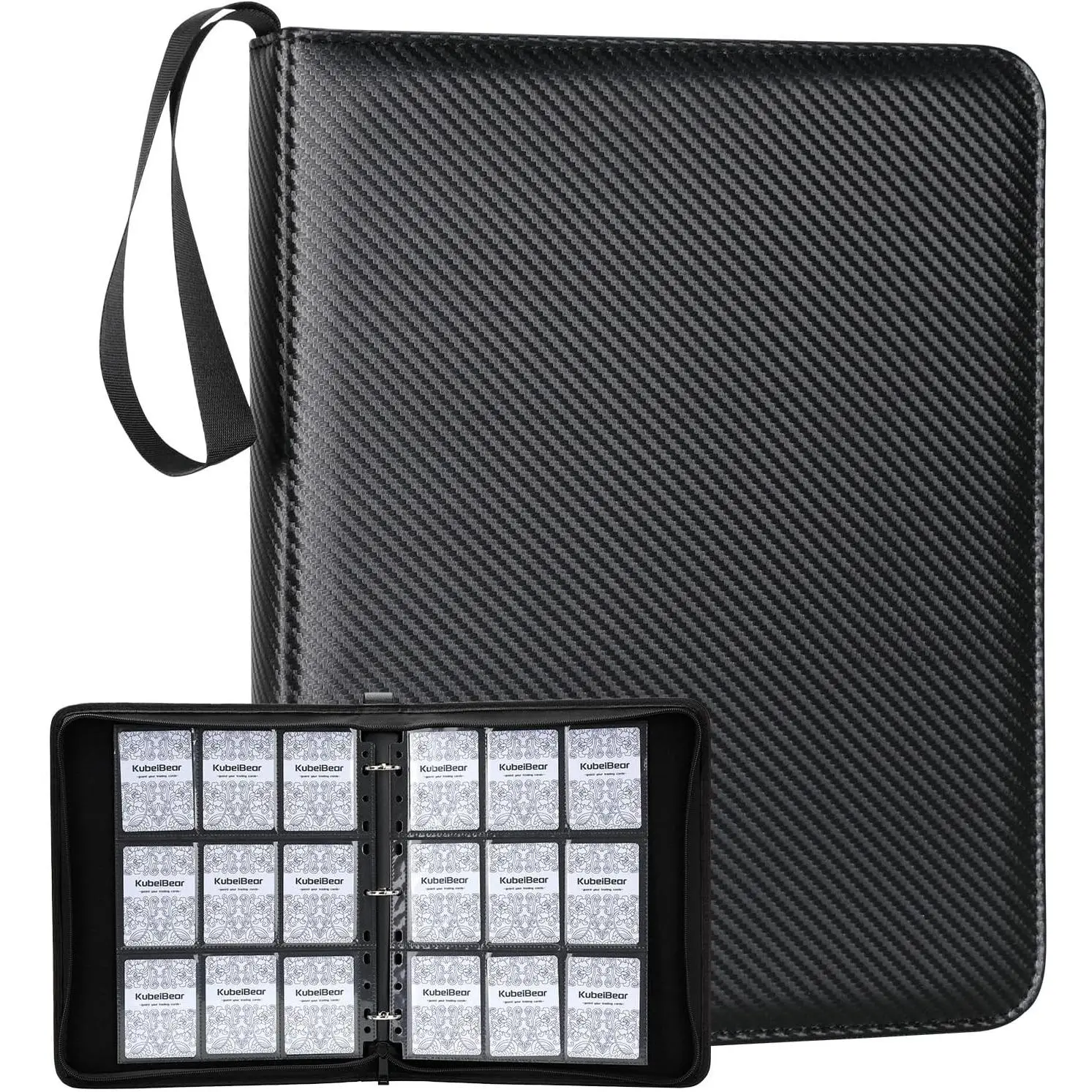 Carbon Fiber Trading Card Binder - 720-Capacity, Zippered 9-Pocket Storage for MTG, Sports Collectibles - Acid-Free, Durable, Travel-Friendly (Black)
