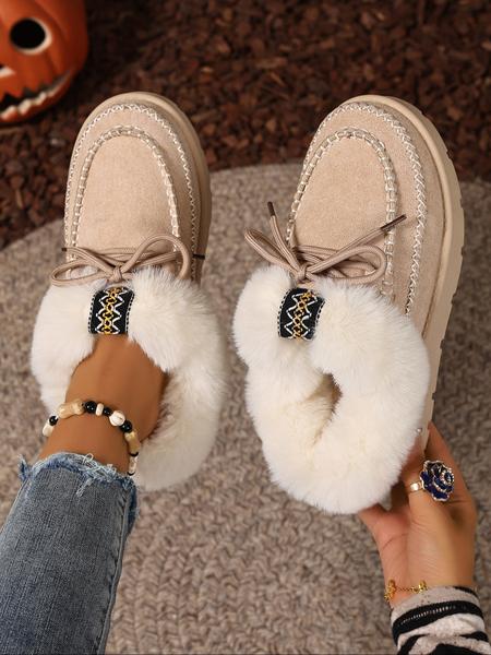 Women's Large Size Winter Plush Slippers, Warm Comfortable Casual Shoes, Round Toe Medium Width Ankle Boots for Home and Outdoor Use