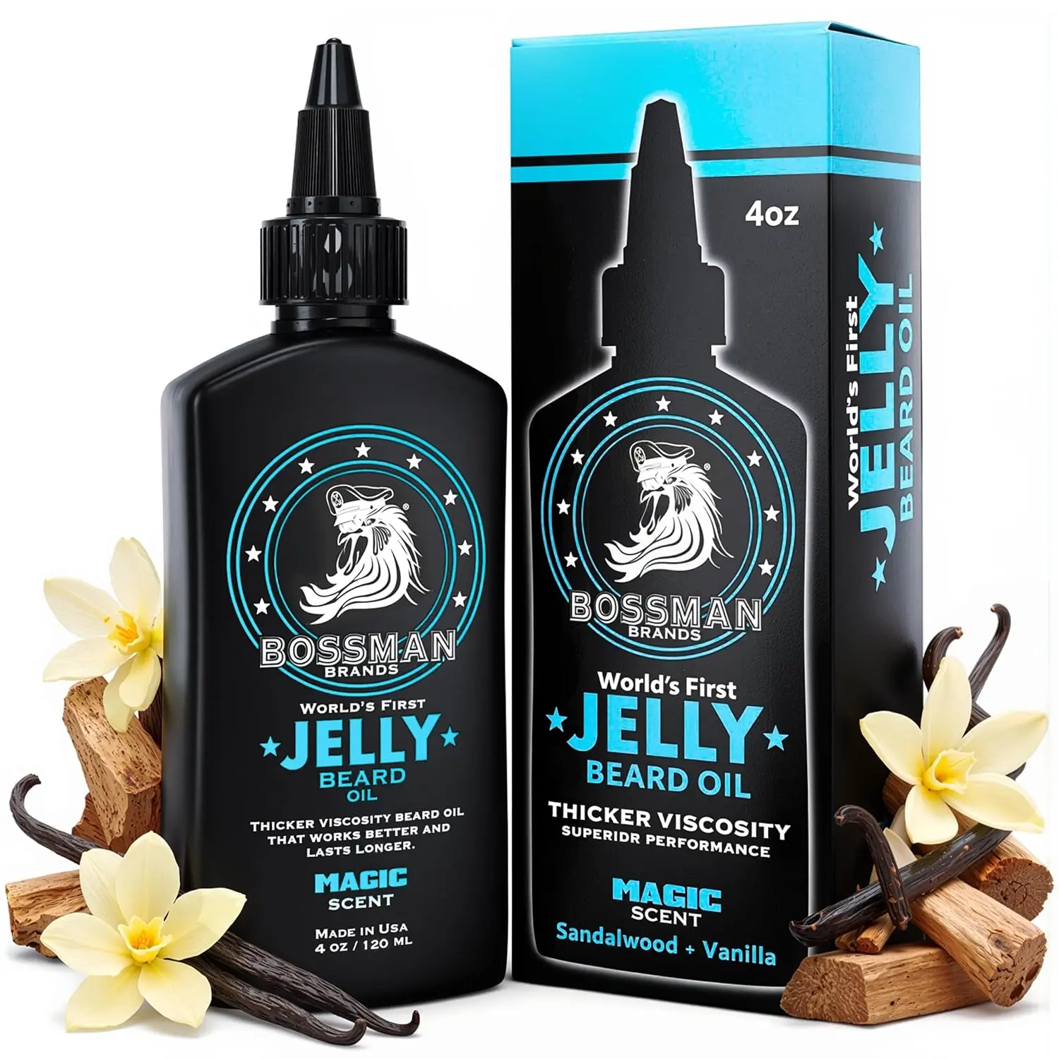 Bossman Jelly Beard Oil for Men (4 oz, Magic Scent) – Softens, Moisturizes & Conditions with Natural Ingredients