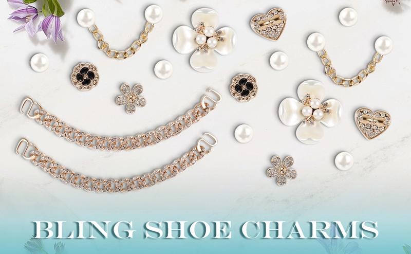 SOGLLQAM Multiple styles Bling Shoe Charms – Flower & Pearl Clog Accessories with Crystal Rhinestones, Pearl Chain DIY Decor for Sandals, Ideal for Women's Birthday Party Favors