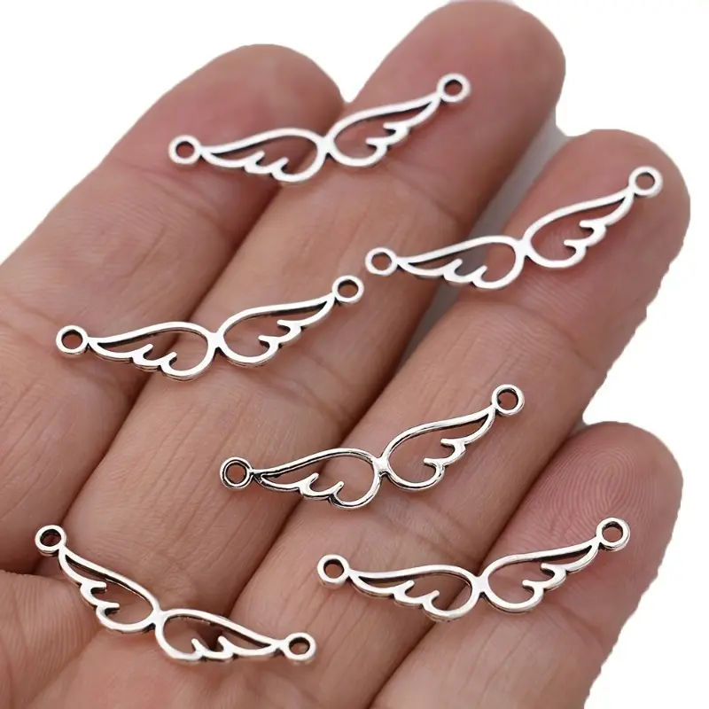 30pcs/package Hollow Antique Silver Two-hole Connector Pendant, Angel Wings Charm Connectors Charms for Jewelry Making Bracelet DIY Craft Necklace Accessories
