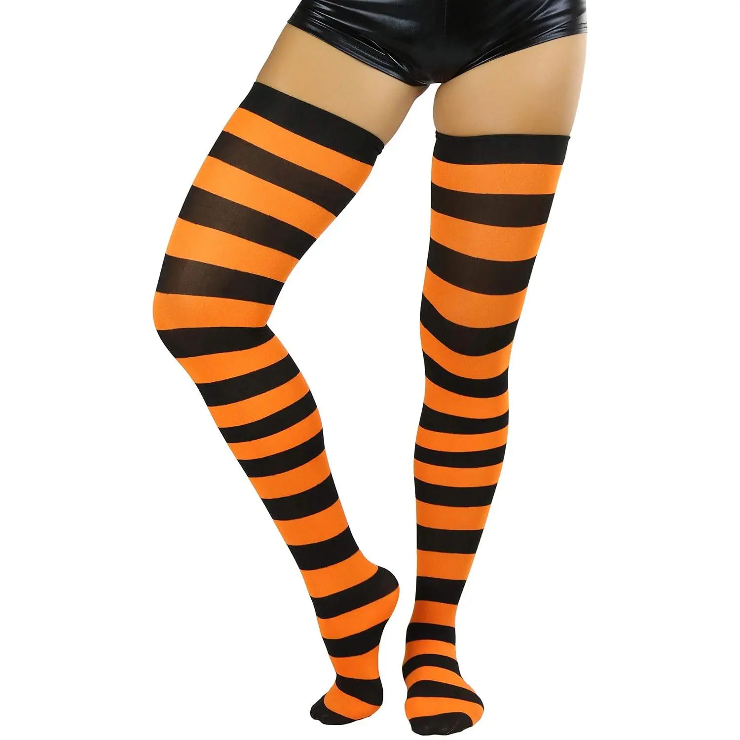 New Women’s Vibrant Horizontal Wide Striped Thigh High Stockings