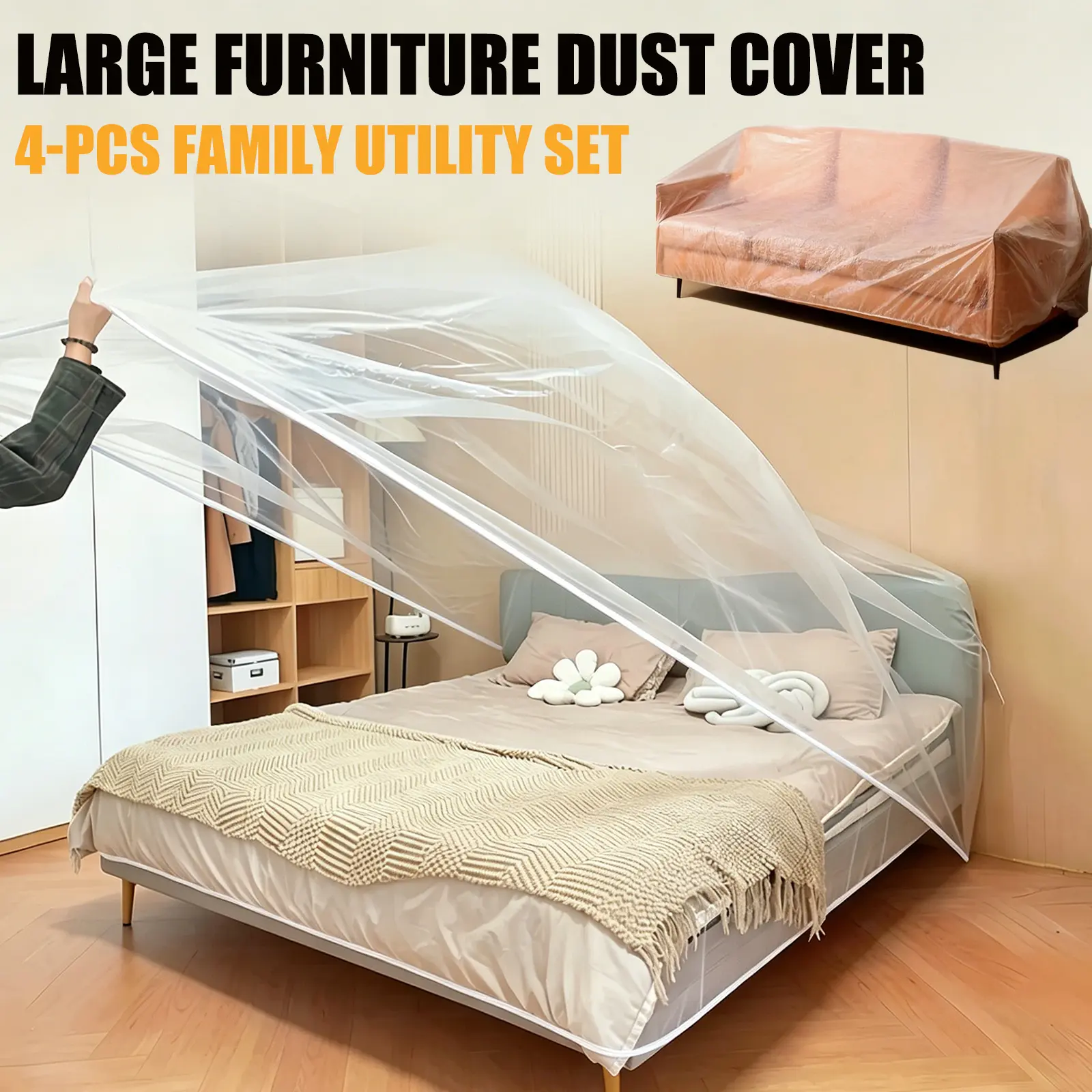 4pcs Family Set, Extra-large Full-coverage Flexible Dust Cover, Dustproof Cover for Large Furniture, Universal Type, Suitable for Sofas, Beds, Dining Tables, Air Conditioners, TVs, Refrigerators, Indoor/outdoor Use, Durable Material