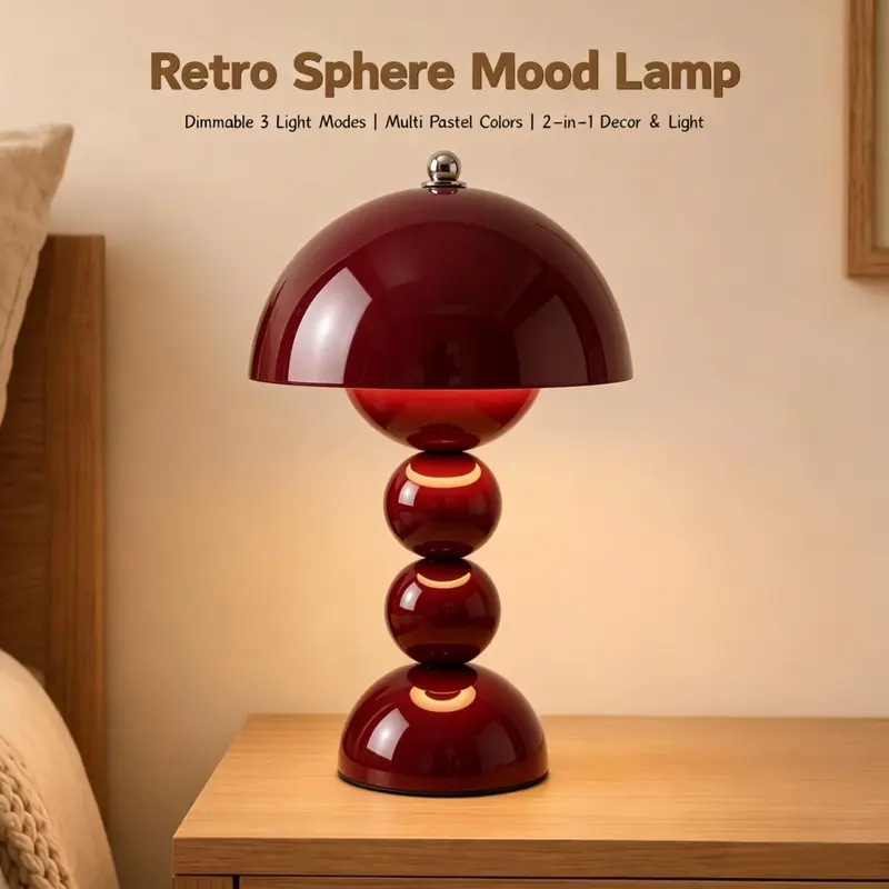 Vintage Cream Style Table Lamp, Three-Layer Ball Sculpture Design, Touch Control, Three-Step Dimmable Rechargeable Bedside Light, Nightstand Lamp, Bedroom Decor