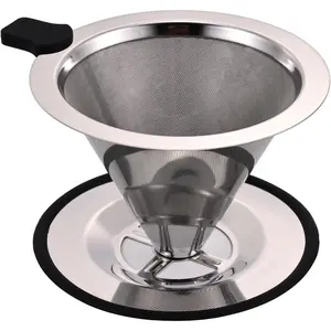 Small Size Pour Over Coffee Filter Dripper, Stainless Steel Metal Cone Drip Coffee Filter, Paperless and Permanently Reusable, Double Mesh Coffee,Tea Filter for 1 Cup