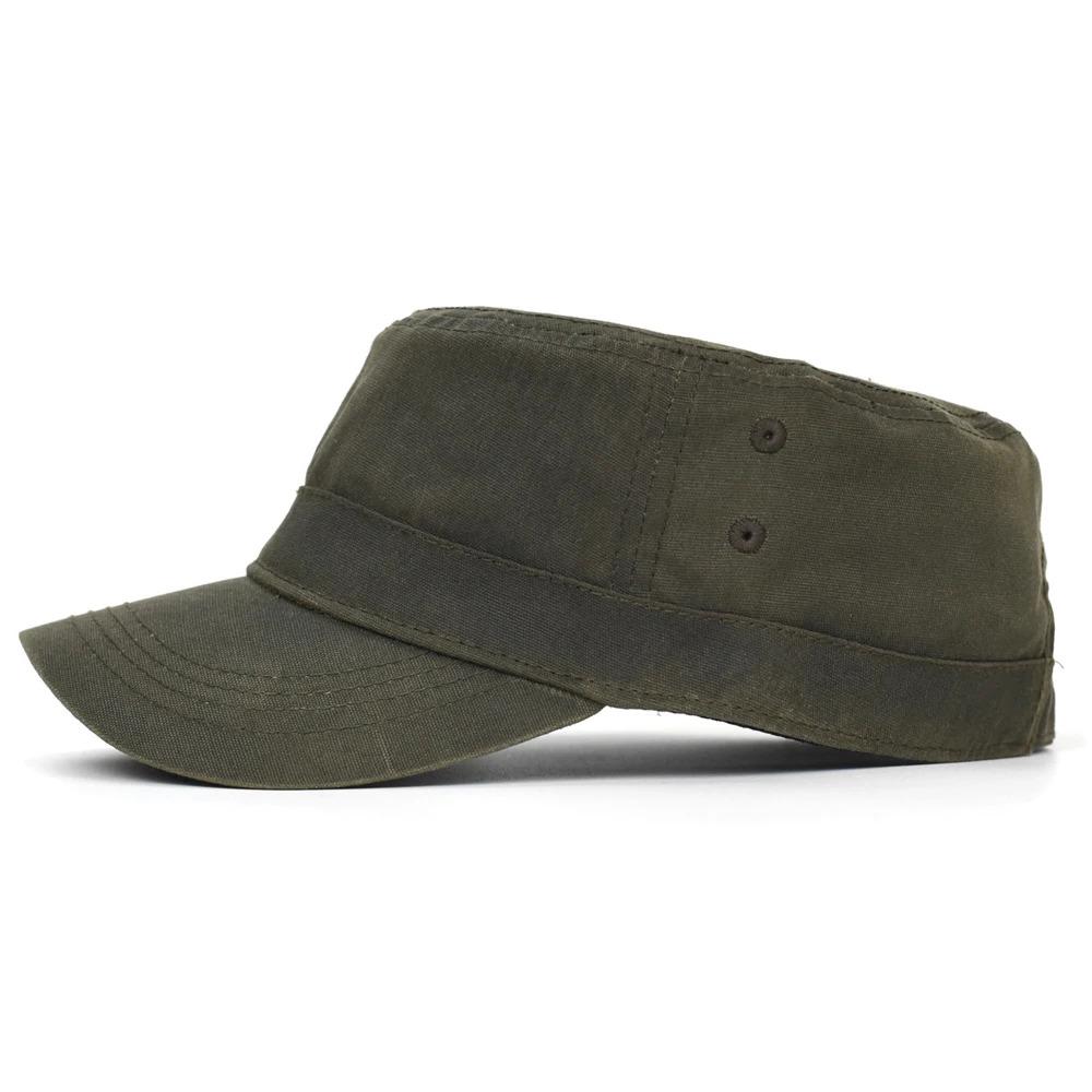 Waxed Canvas Cotton Military Caps Men Waterproof Cadet Army Cap Unique Design Vintage Flat Top Hat